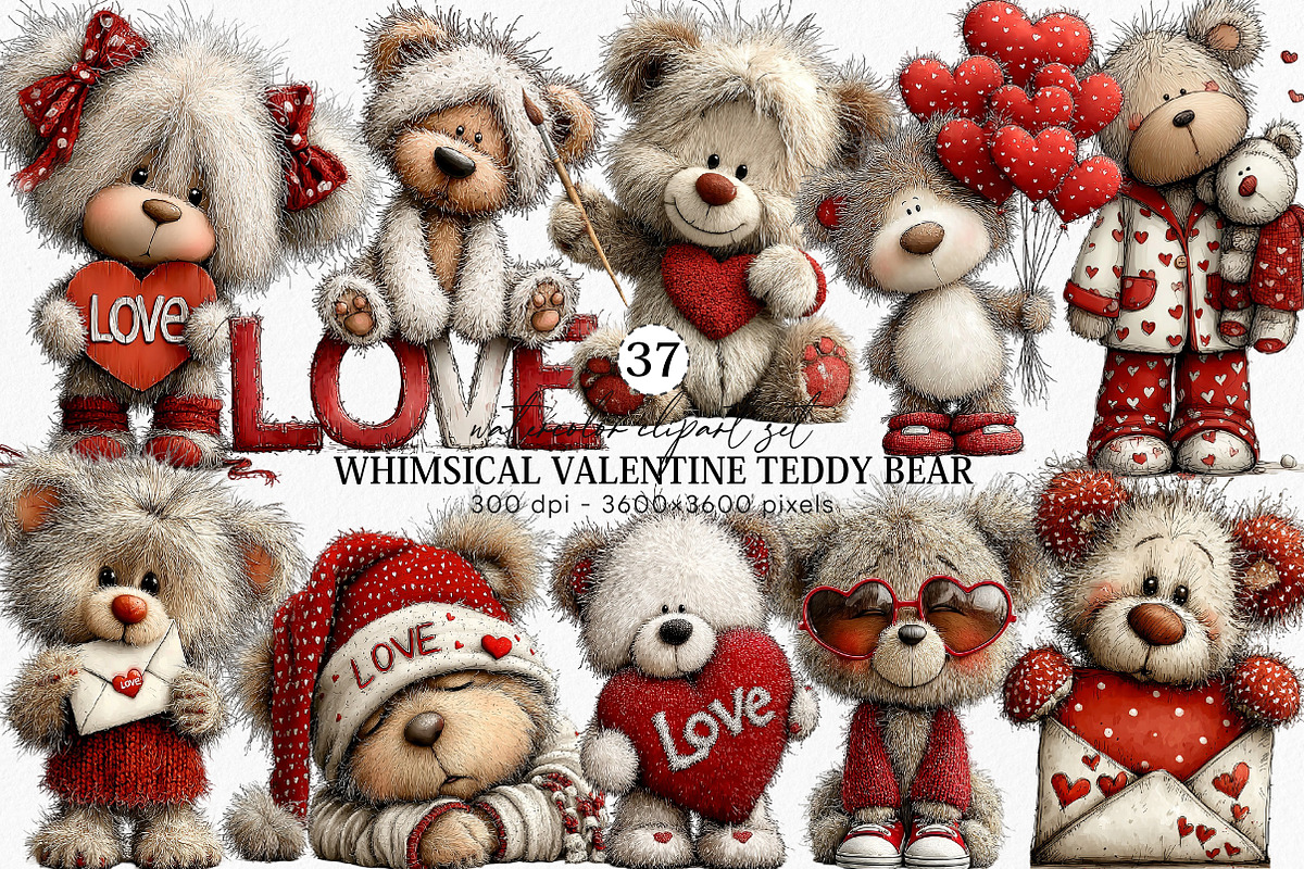 Whimsical Valentine Teddy Bear, an Illustration by Canvas Craft (Photo 1 of 6)