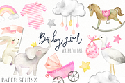 Watercolor Girl Baby Shower Pack, an Illustration by PaperSphinx (Thumbnail 1 of 2)