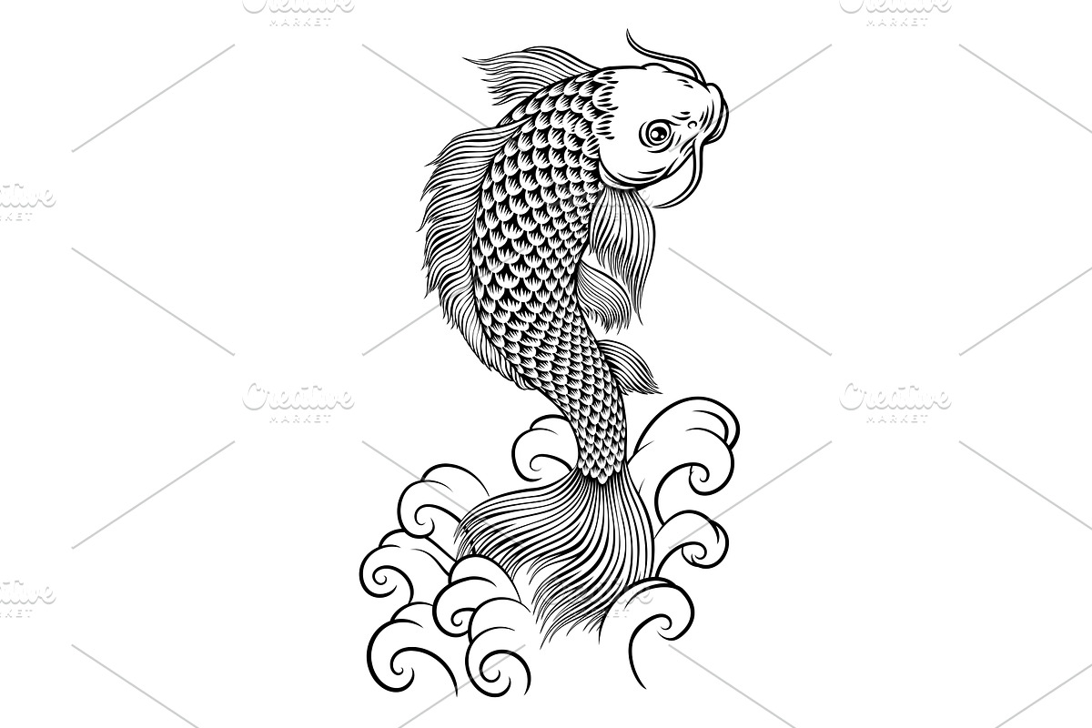 Koi Carp Fish Vintage Japanese, an Animal Illustration by Christos Georghiou