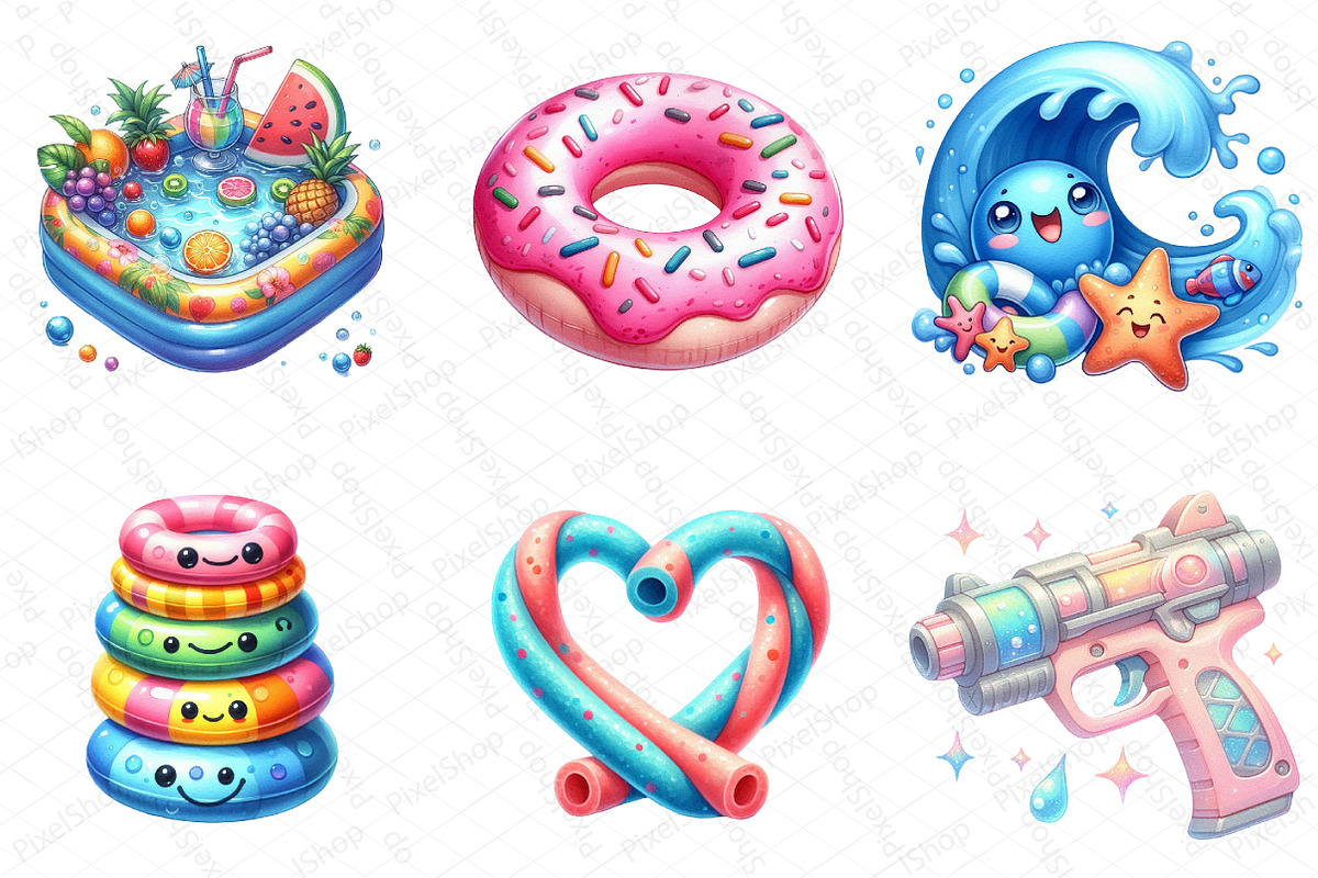 Cute Pool Party Watercolor Clipart, an Illustration by DreamPrint404 (Photo 2 of 6)