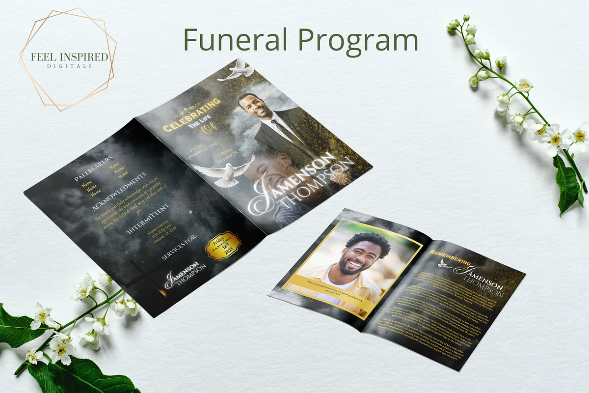 Black and Gold Funeral Program, a Brochure Template by Feel Inspired Digitals (Photo 2 of 6)
