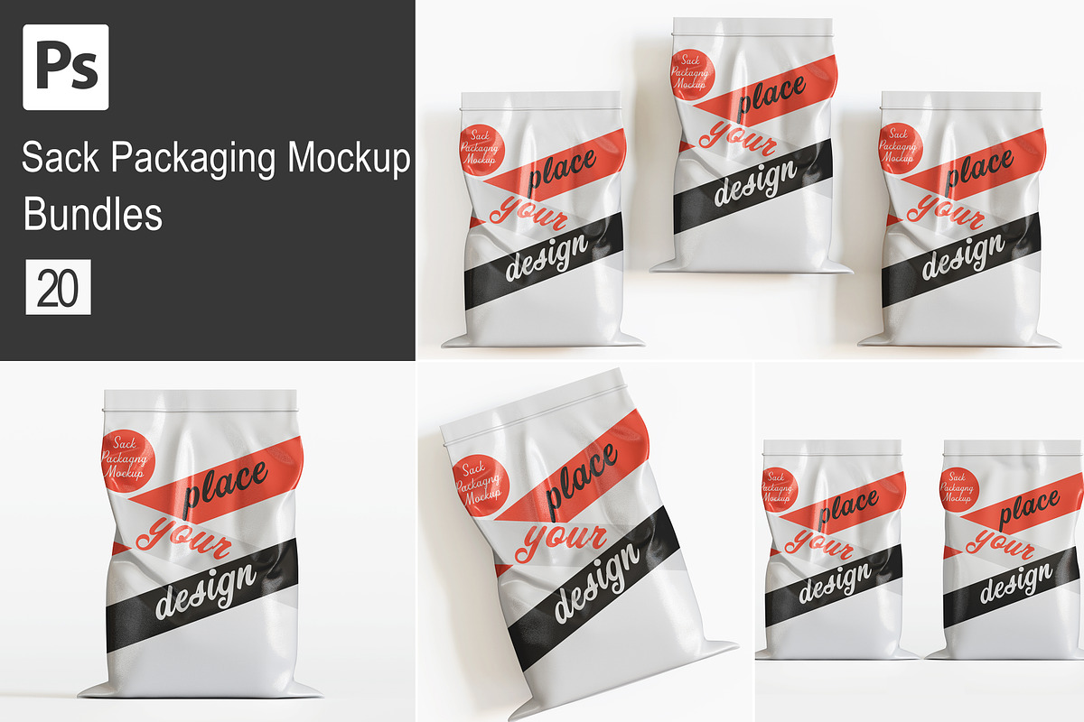 Sack Packaging Mockup Bundles, a Packaging Mockup by Ambo Ampeng (Photo 1 of 21)