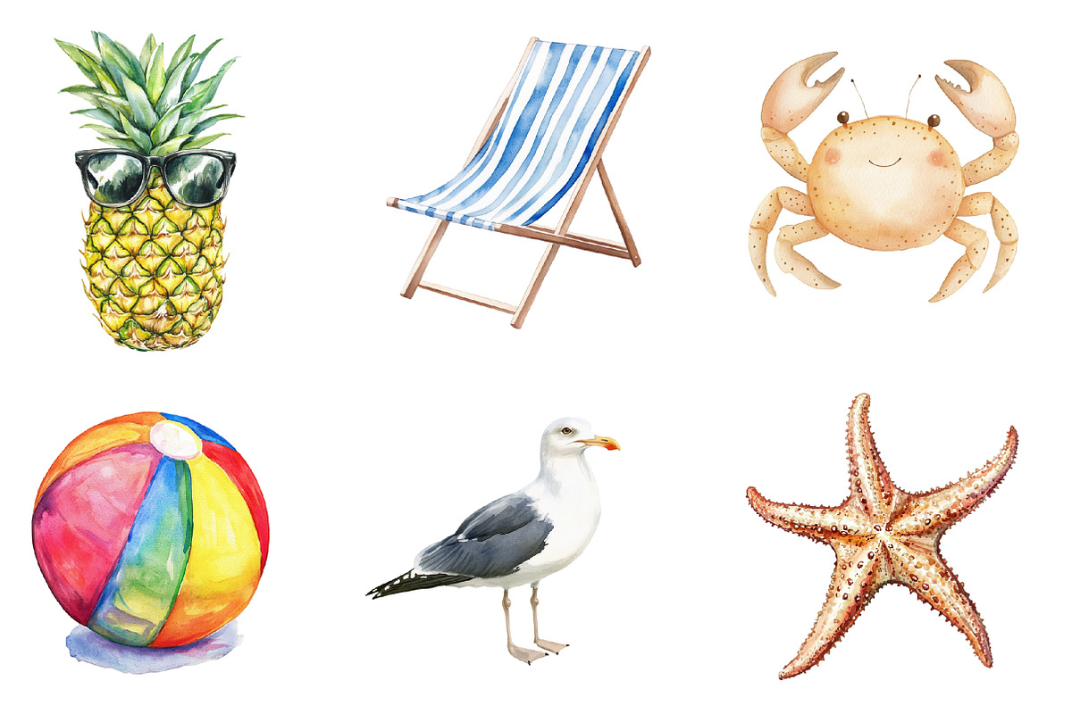 Summer Beach Day Clipart, an Illustration by designhome (Photo 5 of 5)