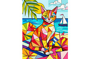 Cubistic Sun Bathing Cat, an Animal Illustration by Sharon Schwalbe (Thumbnail 2 of 2)