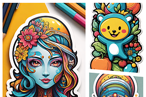 Boho Psychedelic&Sugar Skull Sticker, an Illustration by ETARA by Mea Hau