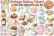 Watercolor Vintage Baking Clipart, an Illustration by Sublimation Artist (Thumbnail 1 of 6)