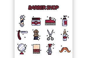 Barber Shop Flat Icons Set