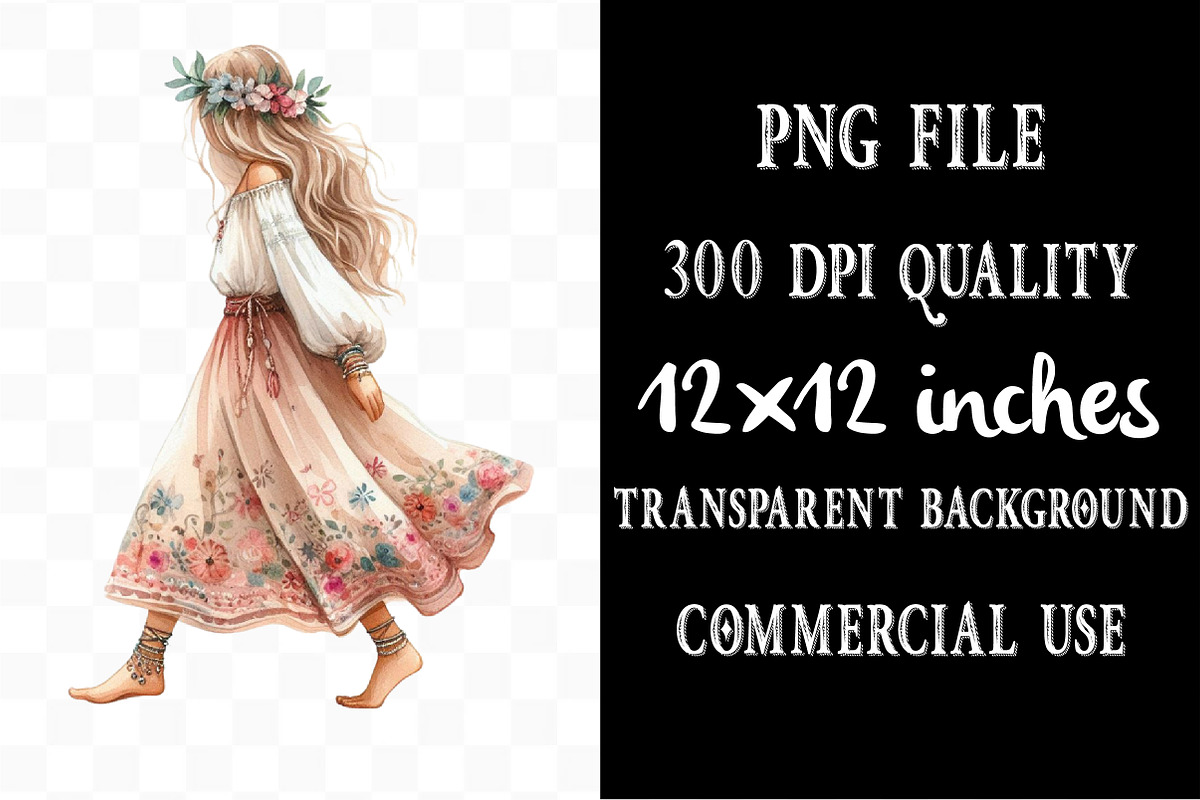 Watercolor Boho Girls Clipart, an Illustration by Designking (Photo 4 of 4)