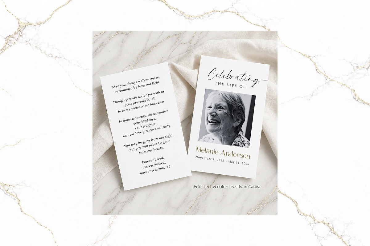 Funeral Prayer Card B&W Canva FR002, a Card Template by TyphoonStudio (Photo 4 of 5)