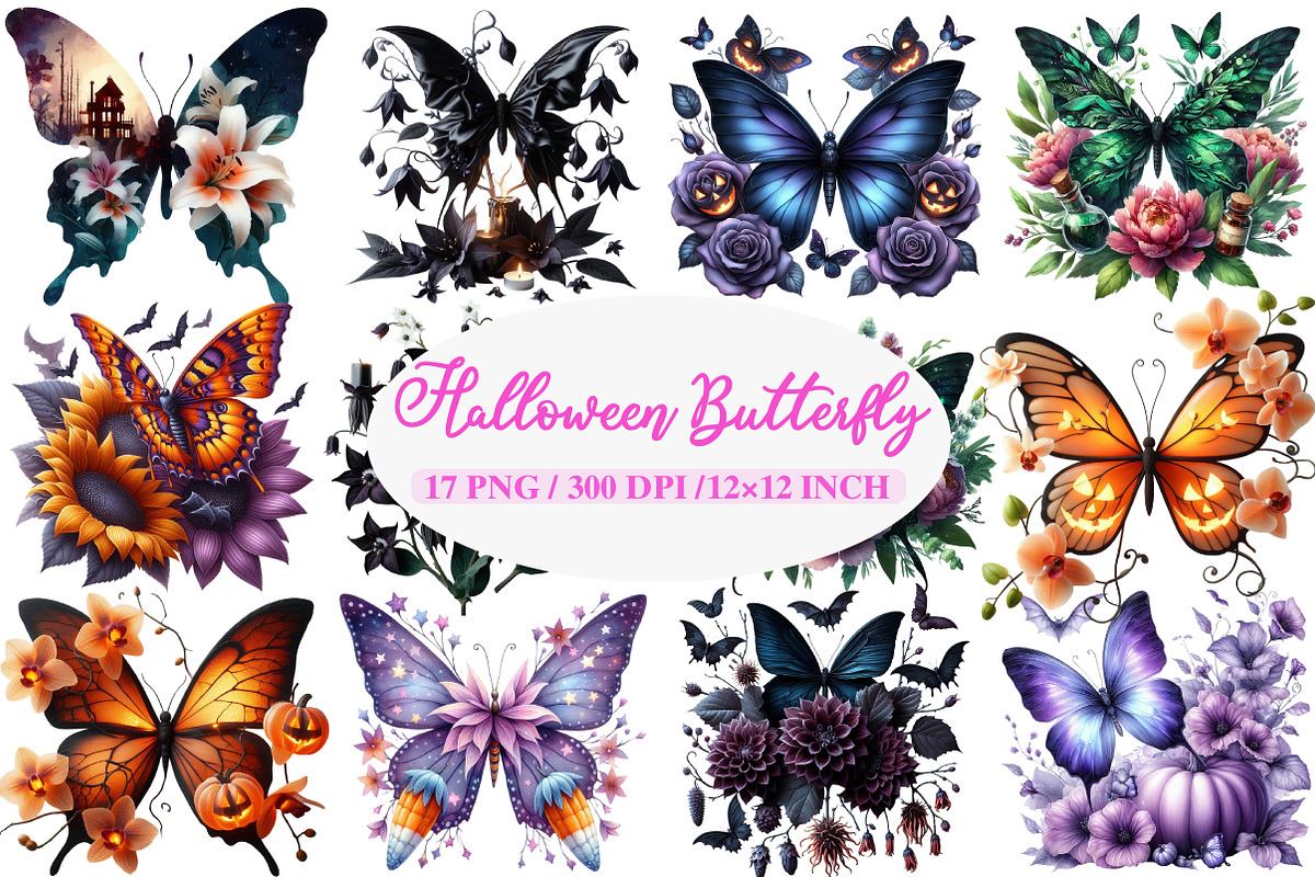 Fantasy Halloween Butterfly Clipart, an Illustration by Daily.Designs (Photo 1 of 4)