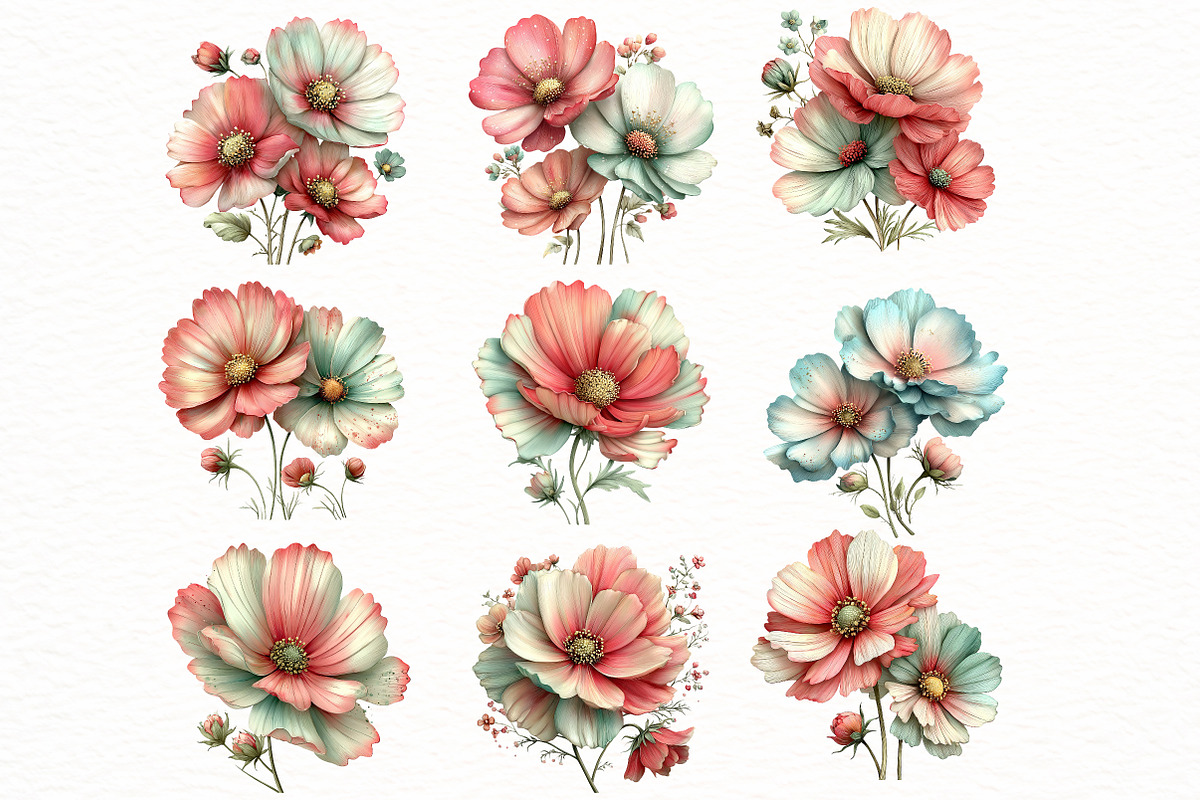 Whimsical Cosmos Flower Clipart, an Illustration by Designworld (Photo 5 of 8)