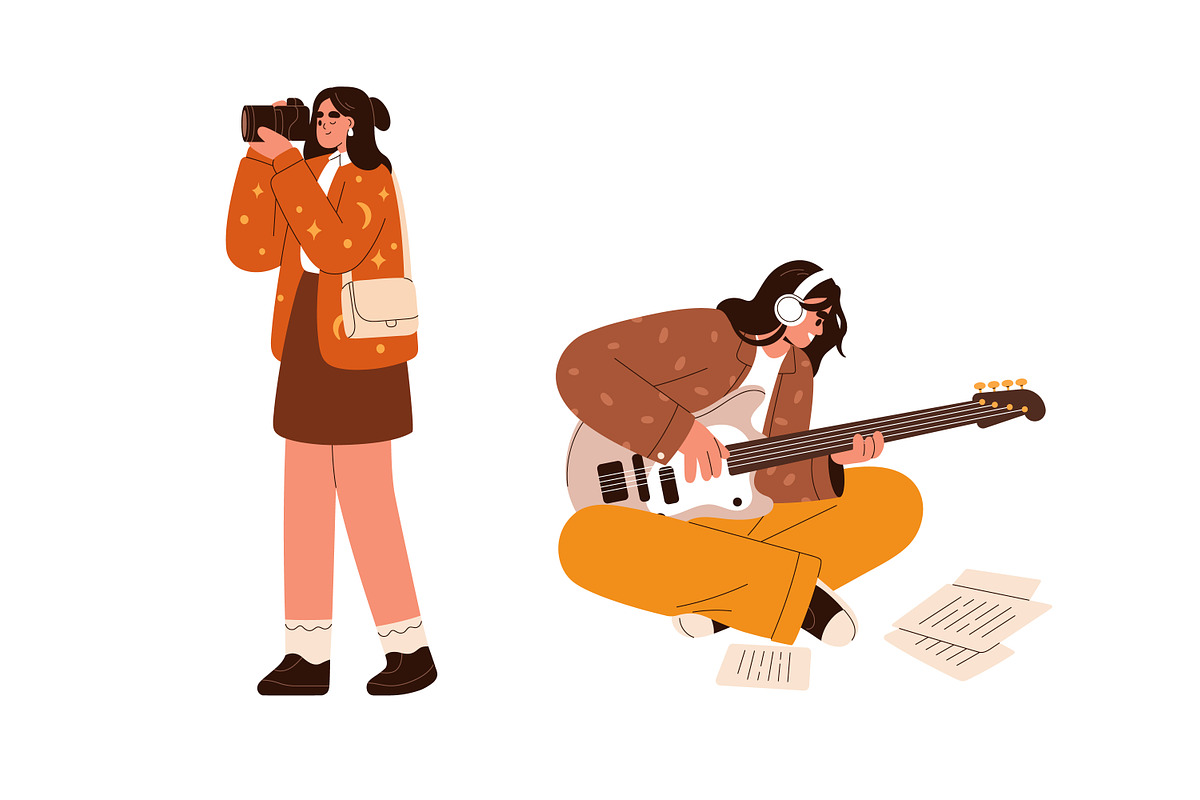 Girl's creative hobbies, leisure set, a Person Illustration by Good Studio (Photo 5 of 5)