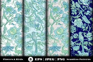 Flowers & Birds Seamless Patterns