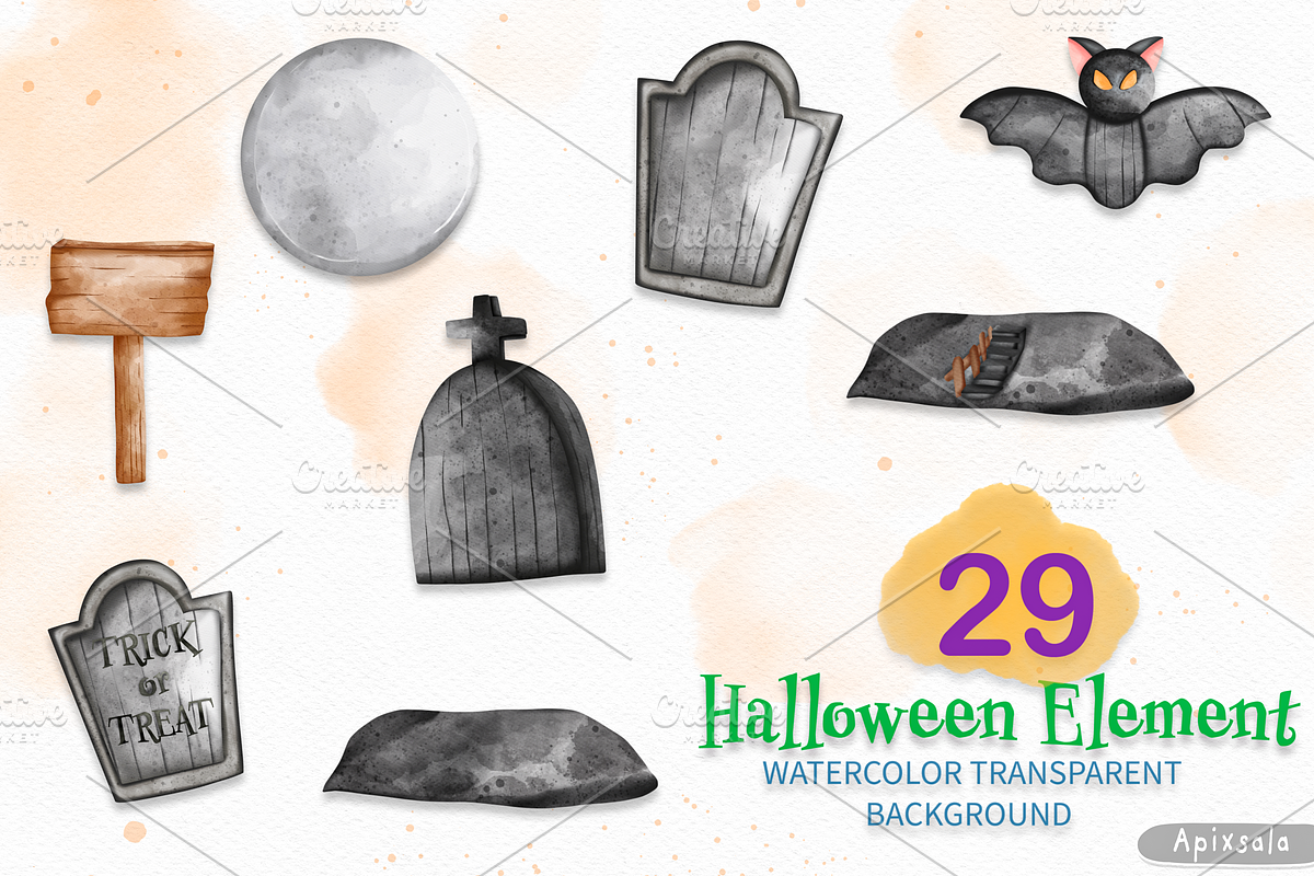 Haunted House Halloween Clipart, a Decorative Illustration by Apixsala (Photo 8 of 14)