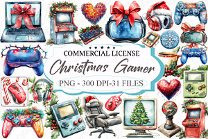 Christmas Gamer Clipart, an Illustration by designcity5