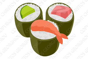 Sushi Rolls Nigiri Maki Japanese, a Food Illustration by Christos Georghiou