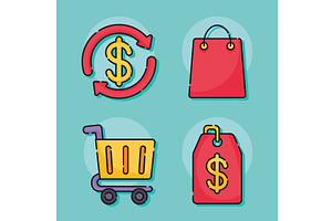four marketing commerce icons, an Object Illustration by studiogstock