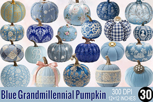Blue Grandmillennial Pumpkin Clipart, an Illustration by SVGArt