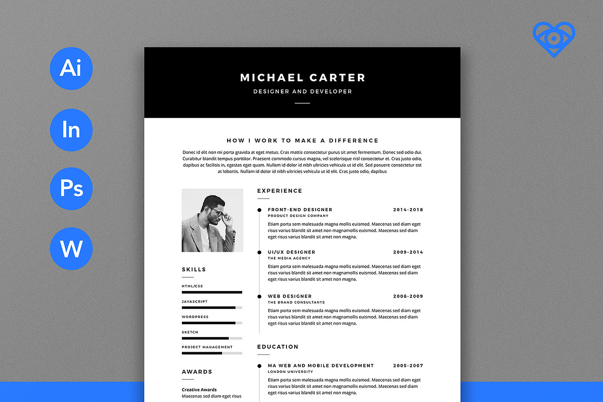 Simple Resume 3, a Resume Template by ikono.me (Photo 1 of 6)