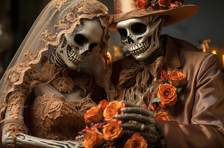 skeleton giving flowers to his girlf, a Wallpaper Photo by Perpis