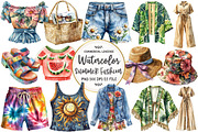 Watercolor Summer Fashion Clipart, an Illustration by OK Design (Thumbnail 1 of 5)