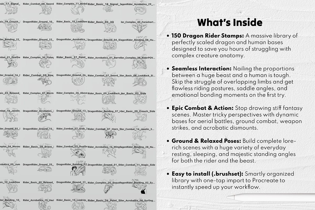 Dragon Rider Bases Procreate Stamps, a Brush Add-On by Selentaori Studio (Photo 3 of 11)