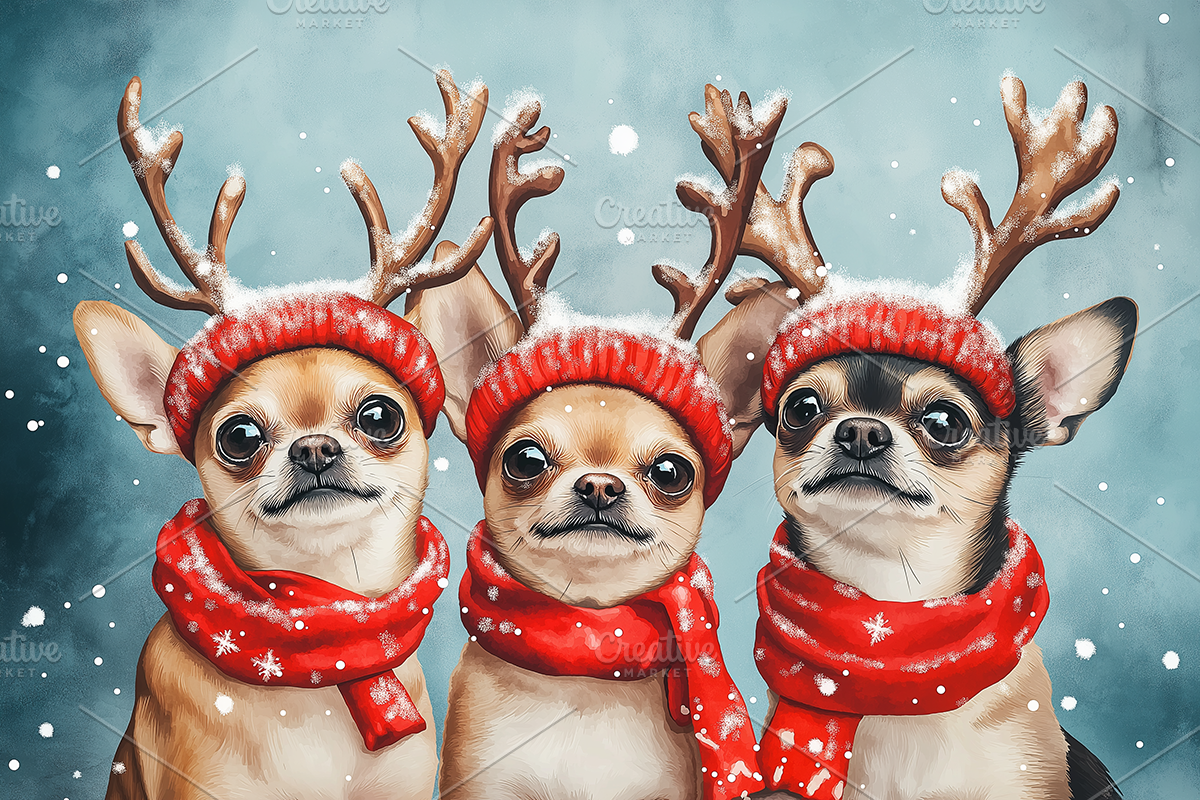 Reindeer Chihuahuas Holiday Art, an Animal Illustration by Art Paradise Studios