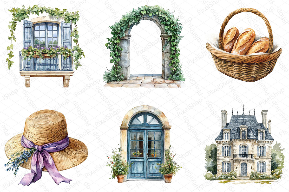 Watercolor Vintage French Chateau Se, an Illustration by DreamPrint404 (Photo 2 of 6)