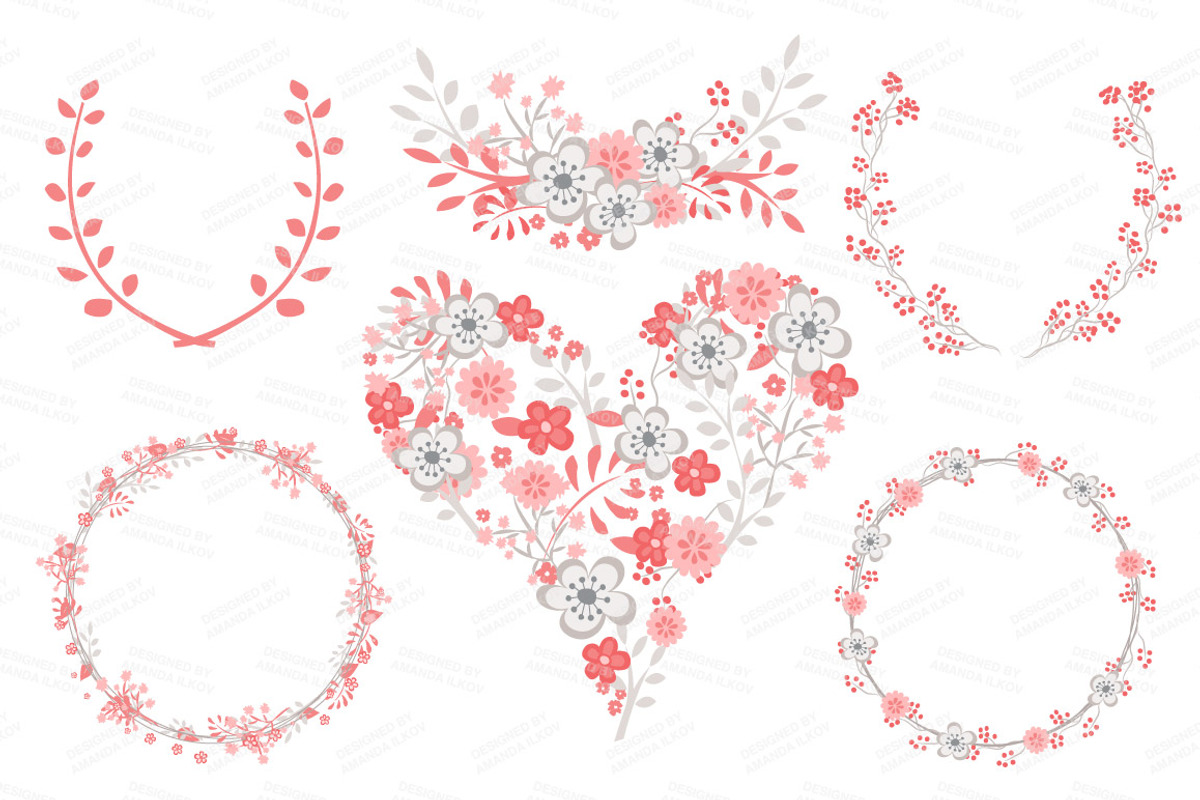 Coral Flower Heart Vectors & Clipart, an Illustration by Amanda Ilkov (Photo 3 of 4)
