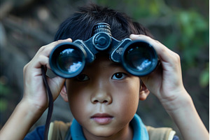 Curious child peering through, a Nature Photo by Ylivdesign