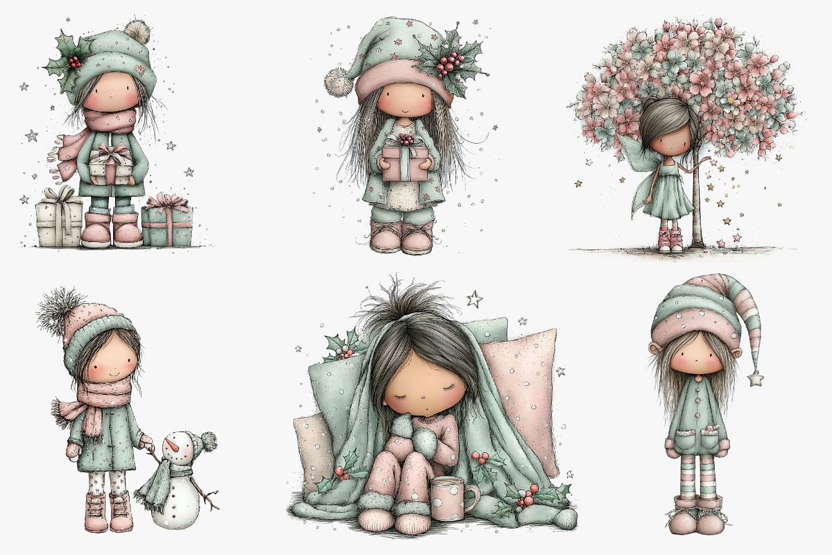 Christmas Little Girl Clipart, an Illustration by CreationArt (Photo 5 of 5)
