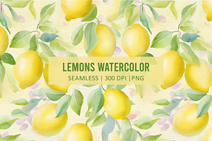 Watercolor Lemons SEAMLESS PATTERN