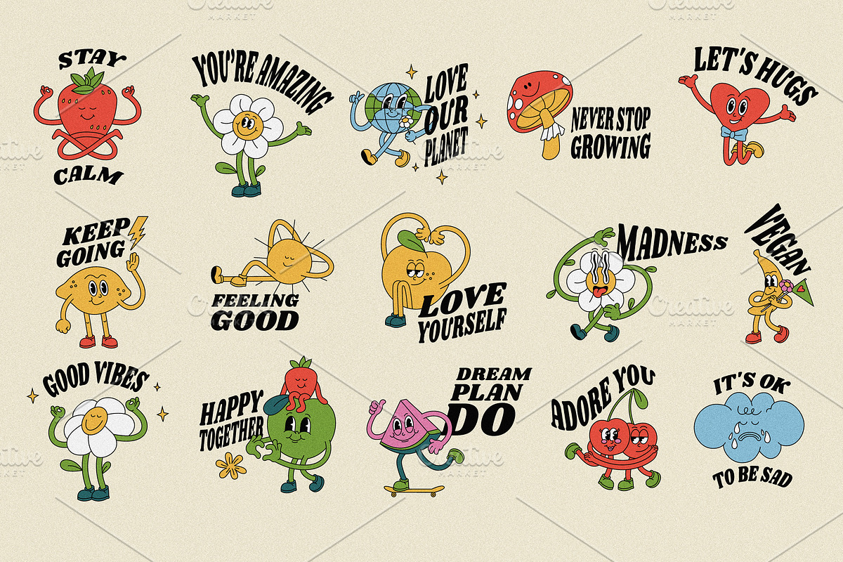 Collection retro stickers, a Texture Illustration by oxygen_8 (Photo 6 of 9)