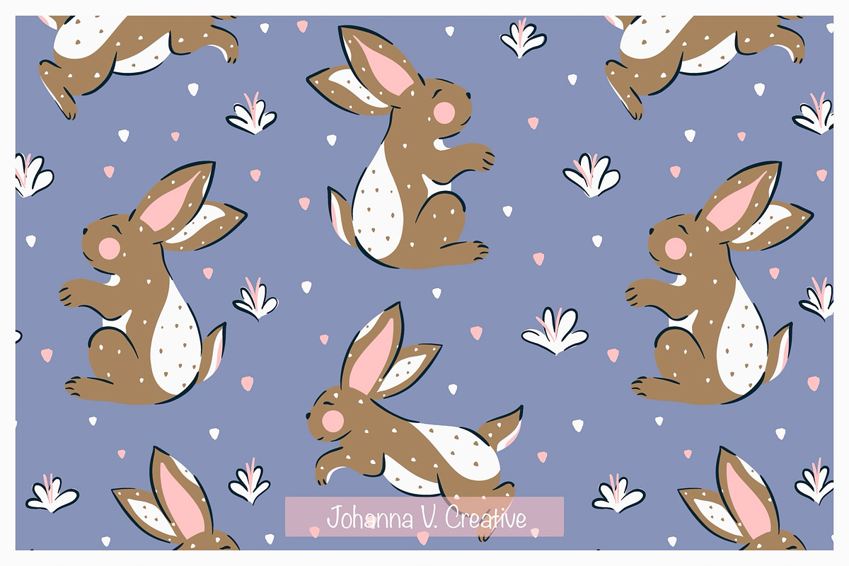 Spring Bunny Seamless Patterns, an Illustration by Johanna V. Creative (Photo 4 of 7)