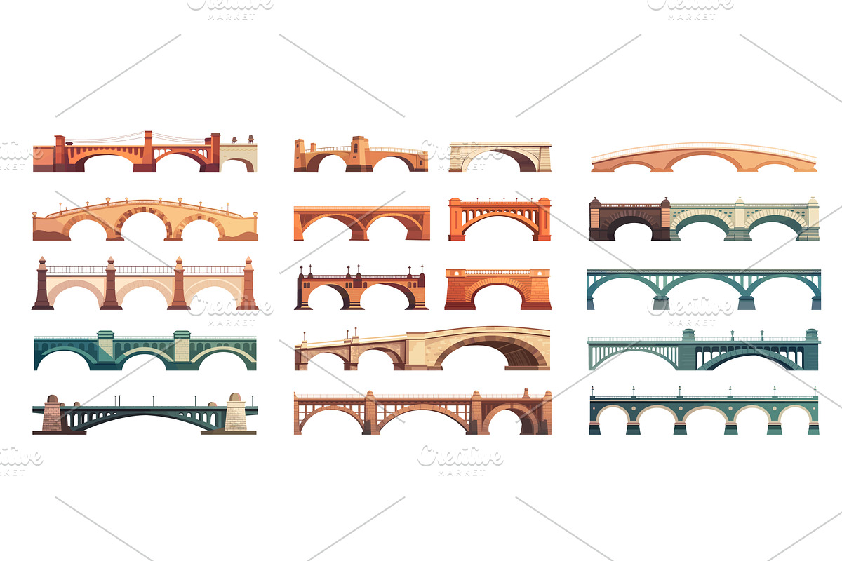 Bridges cartoon set. Arched bridge, an Object Illustration by Stock-Smart-Start