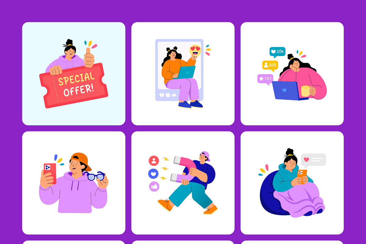 70 Social Media Flat Stickers, a Person Illustration by Creative Stall (Photo 10 of 11)