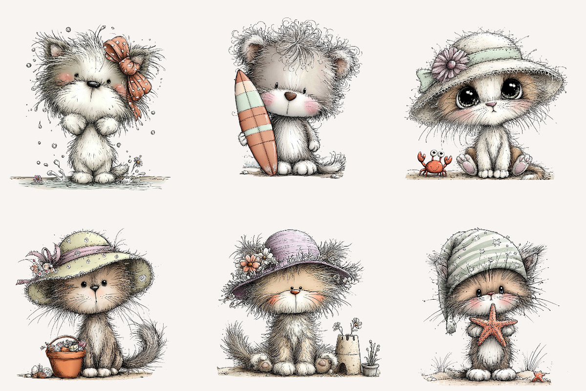 Whimsical summer cat clipart, an Illustration by Designworld (Photo 3 of 4)