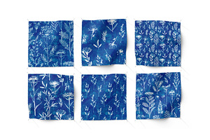 Seamless Cyanotype Floral Pattern wi