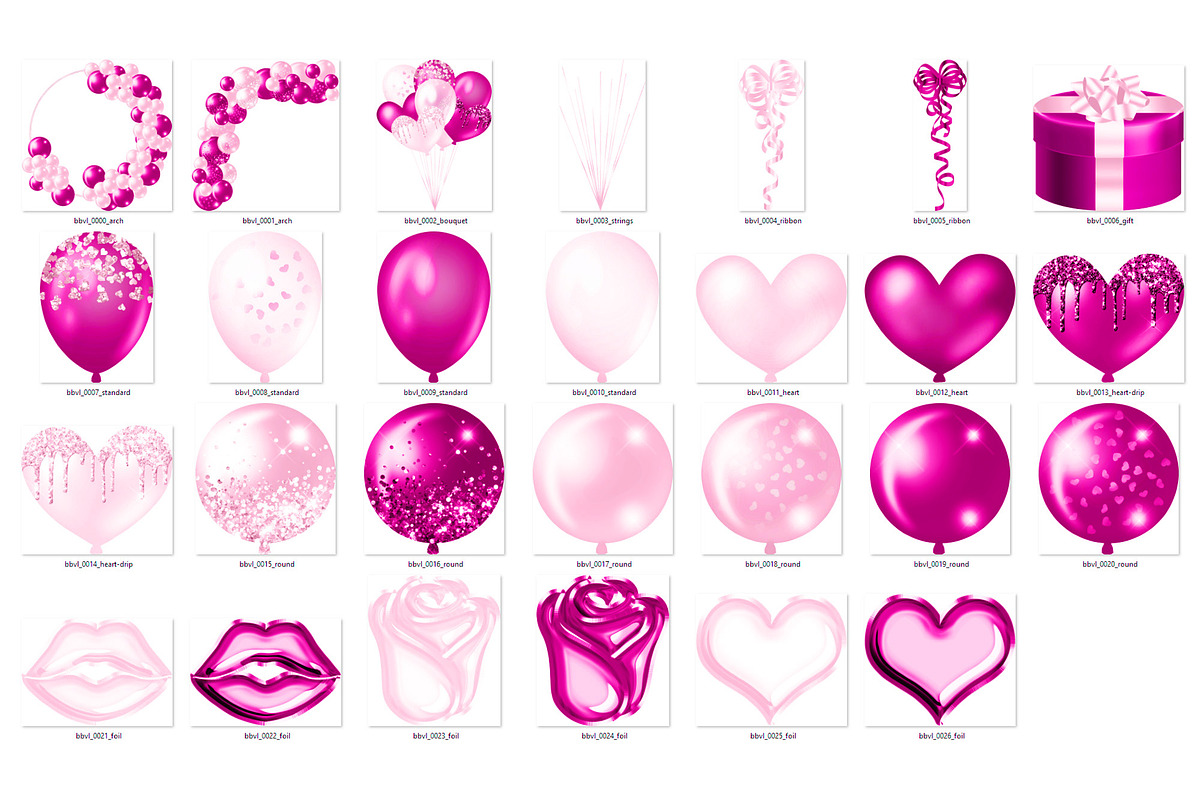 Hot Pink Valentine Balloons Clipart, an Illustration by Digital Curio