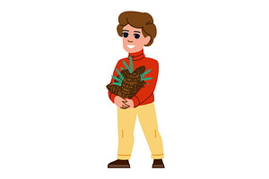 Smiling child holding pine cones and, an Object Illustration by pikepicture