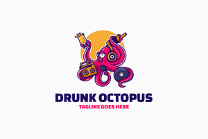 Drunk Octopus Mascot Cartoon Logo, a Branding & Logo Template by Artnivora.Std