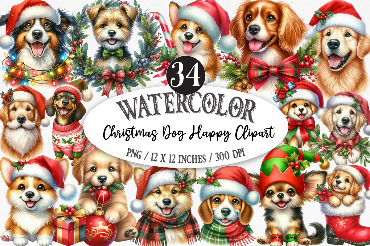 Christmas Dog Happy Clipart, an Illustration by Designking (Photo 1 of 6)