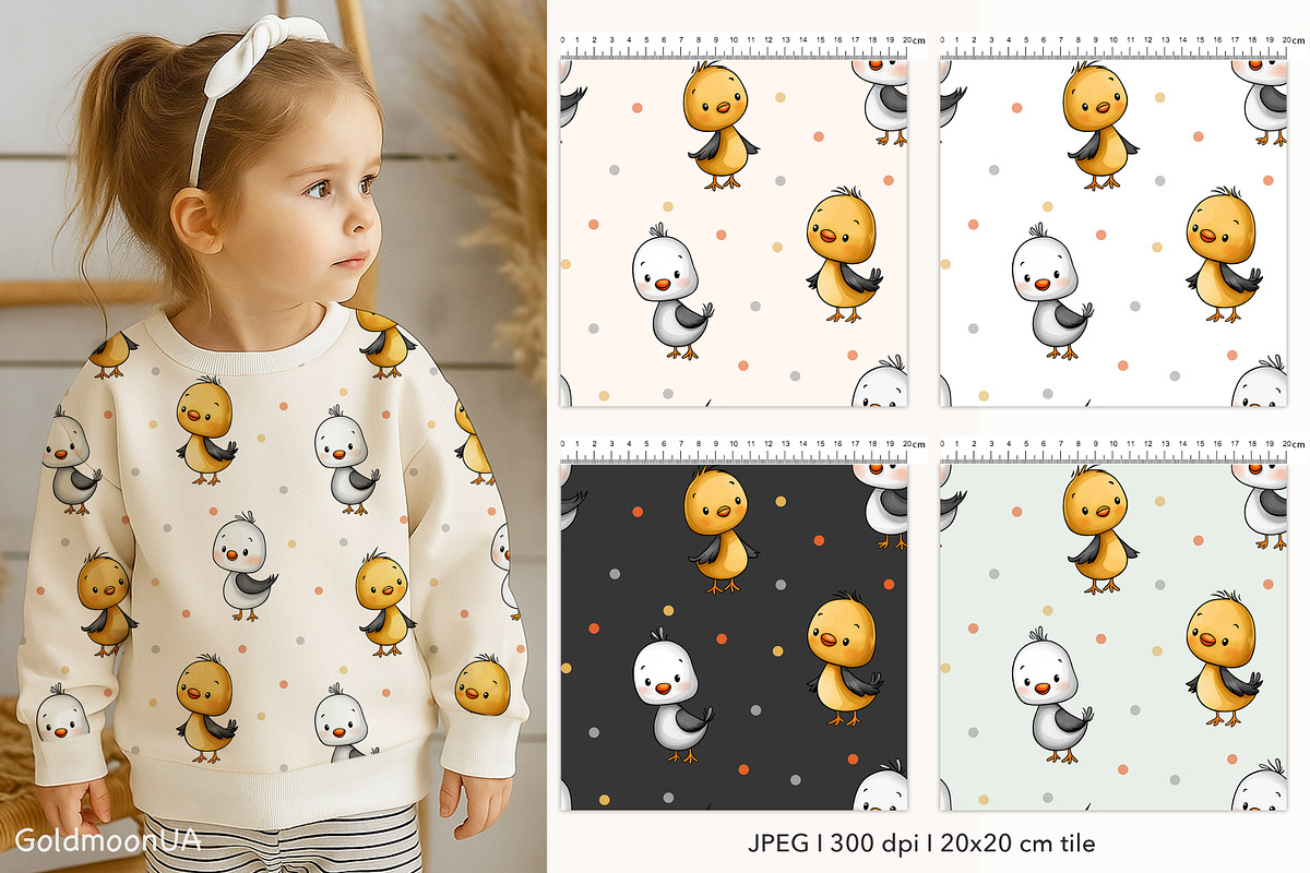 Little Chicks Patterns & Clipart, an Animal Illustration by GoldmoonUA (Photo 2 of 5)