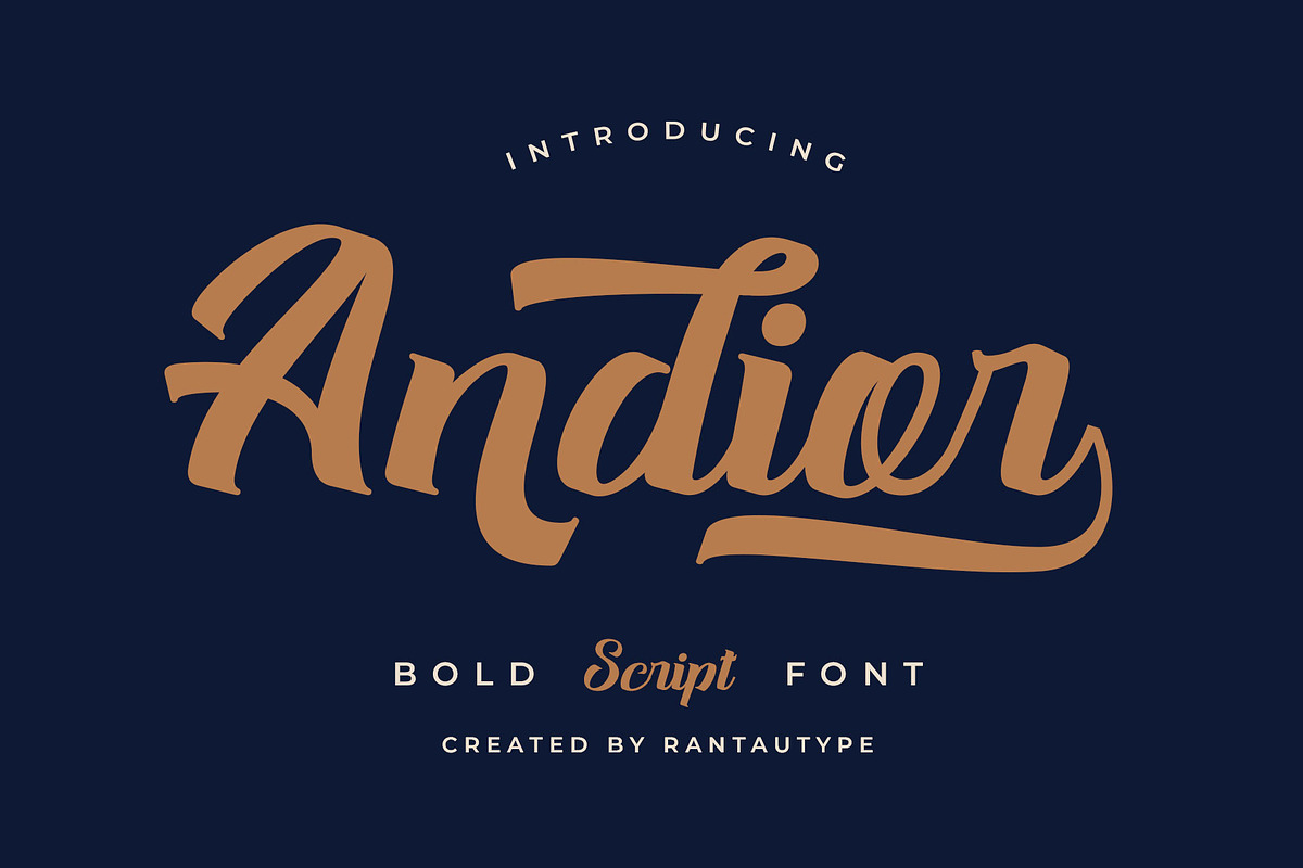 Andior Bold Script Font, a Script Font by RantautypeStudio (Photo 1 of 13)