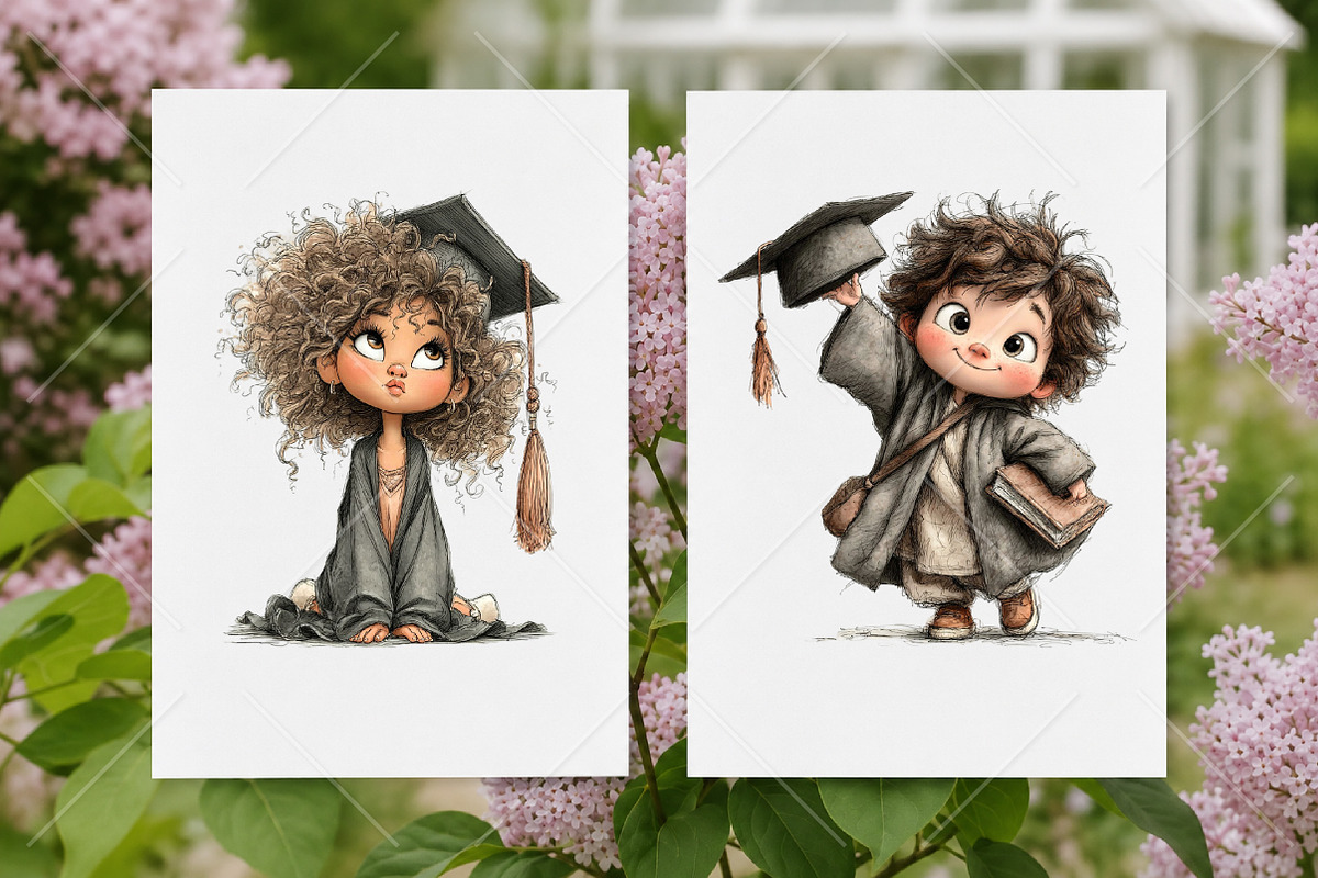 Whimsical Graduate Girl Boy Clipart, a Seasonal Illustration by Canvas Craft (Photo 8 of 10)