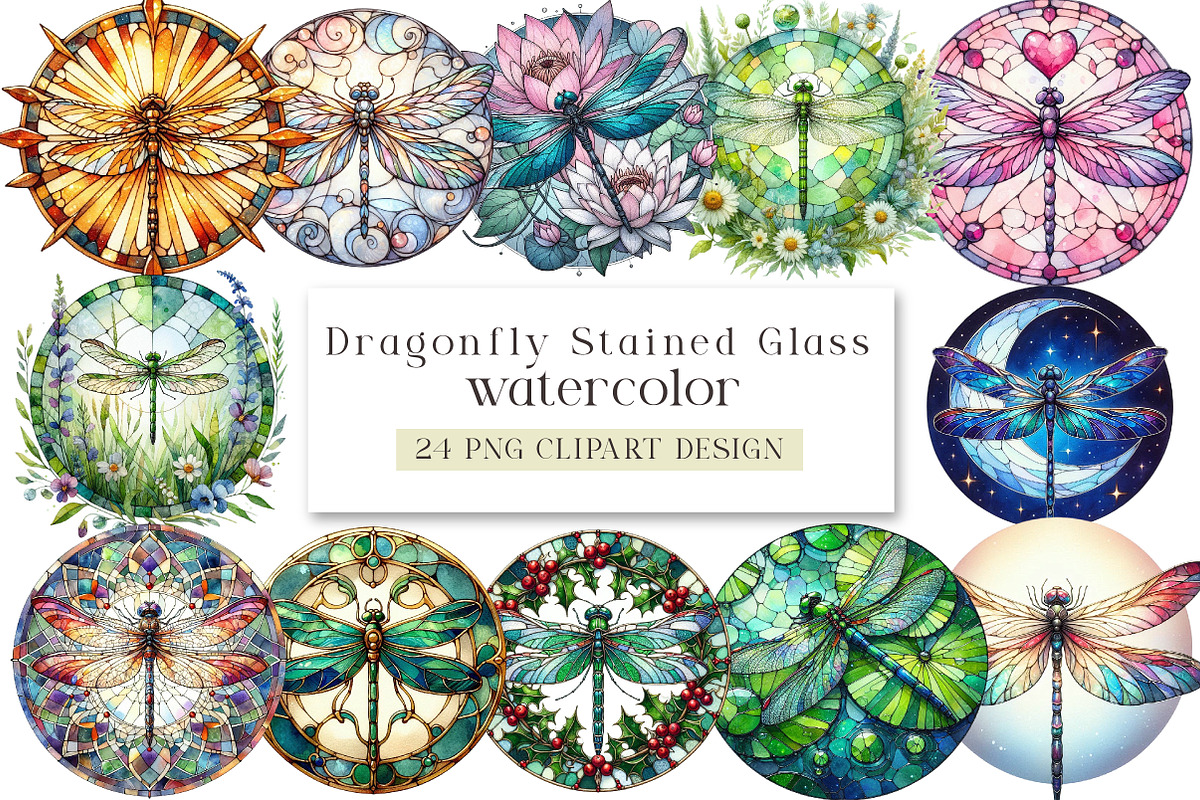 Dragonfly Stained Glass Clipart, an Illustration by DreamArtGraphic (Photo 1 of 4)