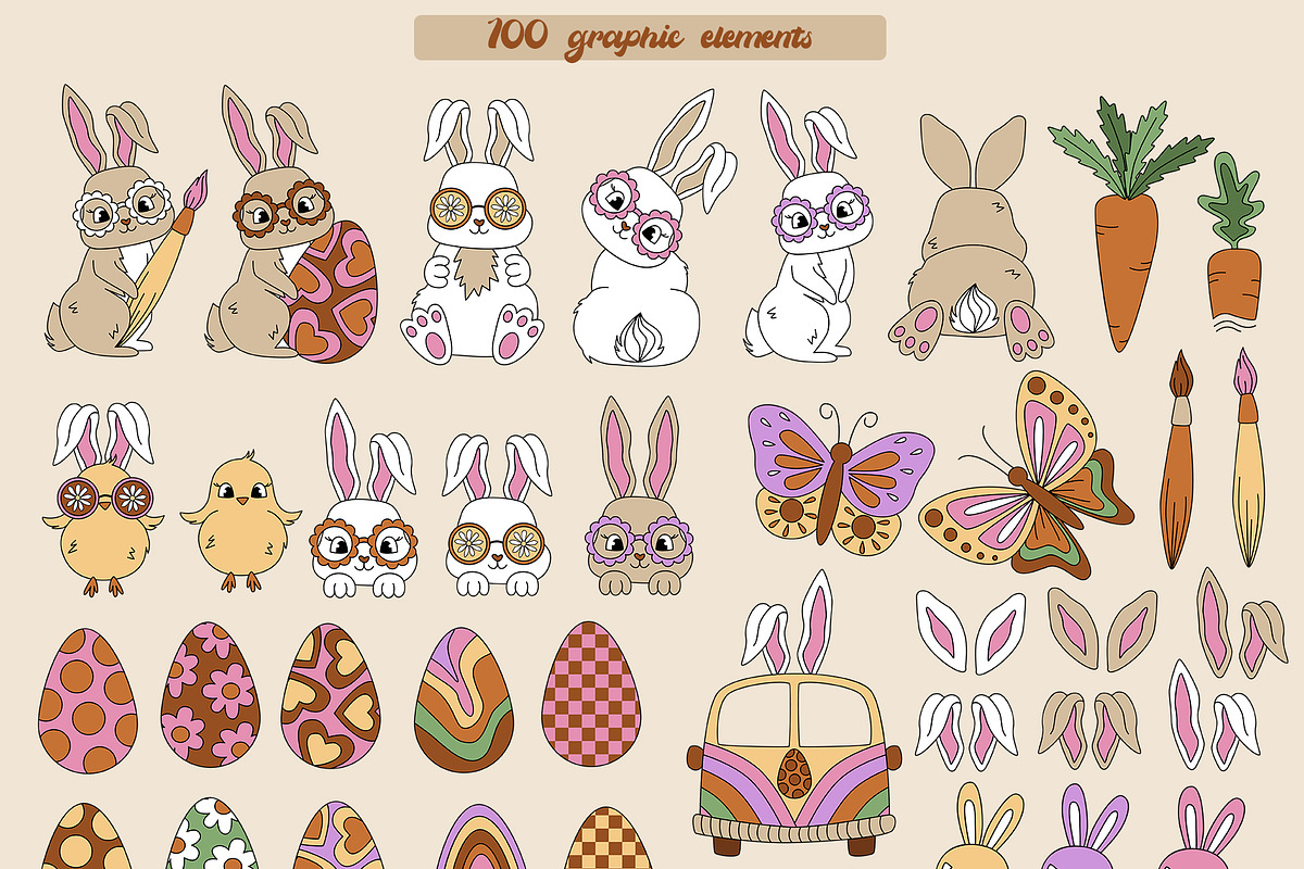 Groovy Easter Retro collection, an Animal Illustration by owlasya (Photo 7 of 8)