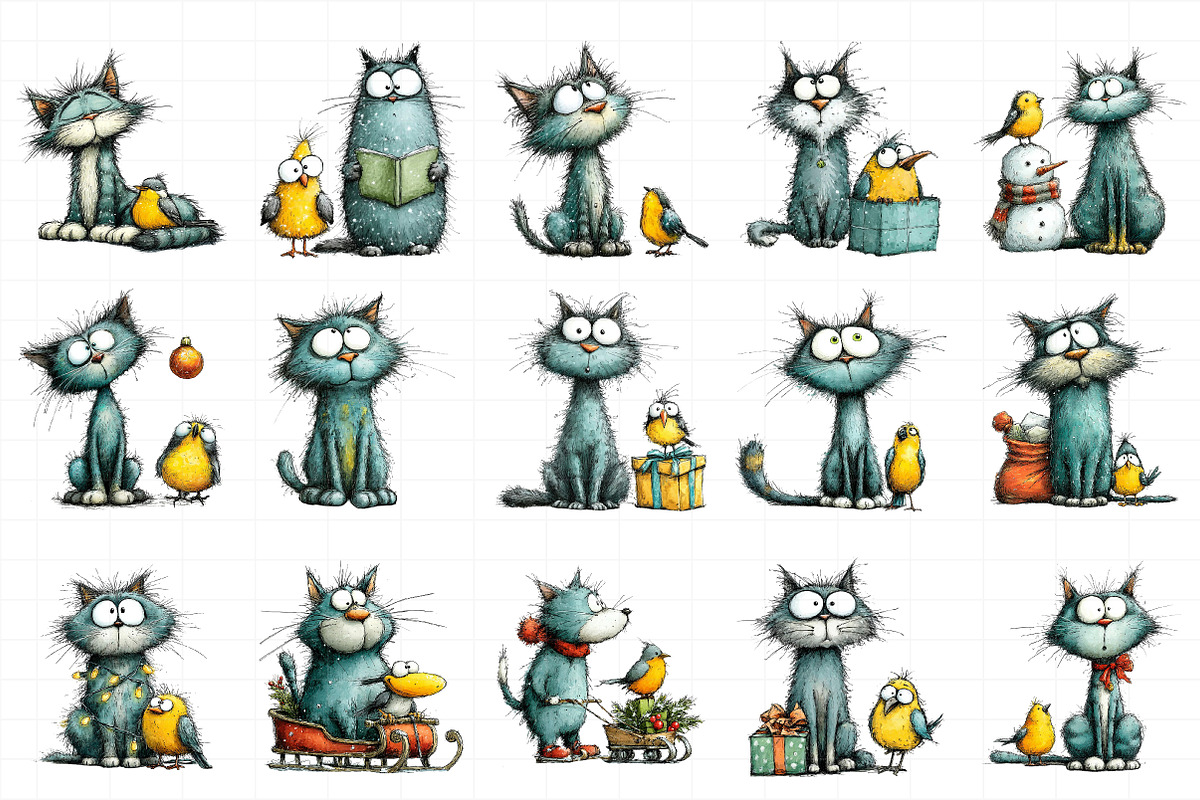 Cat And Bird Christmas Clipart, an Illustration by Daily.Designs (Photo 4 of 5)