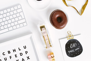 Minimal flat lay stock photo containing donut, washitape, and washi