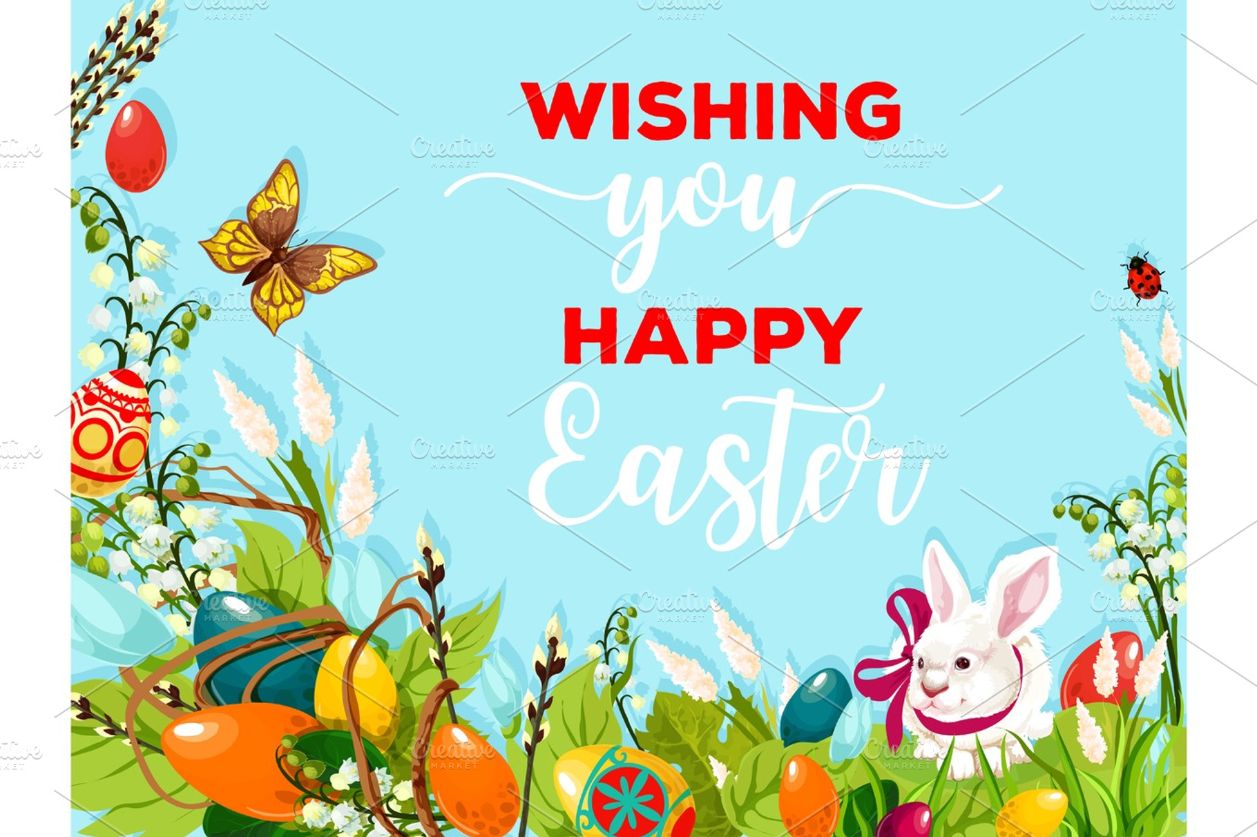 Easter egg hunt rabbit on flower meadow poster, a Holiday Photo by Vector Tradition